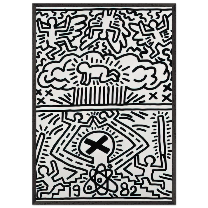 ANTI NUCLEAR RALLY 1982 N1 - Keith Haring 70x100 cm / 28x40 inches Framed Art Print – Black Wooden Frame | Keith Haring Art For Sale