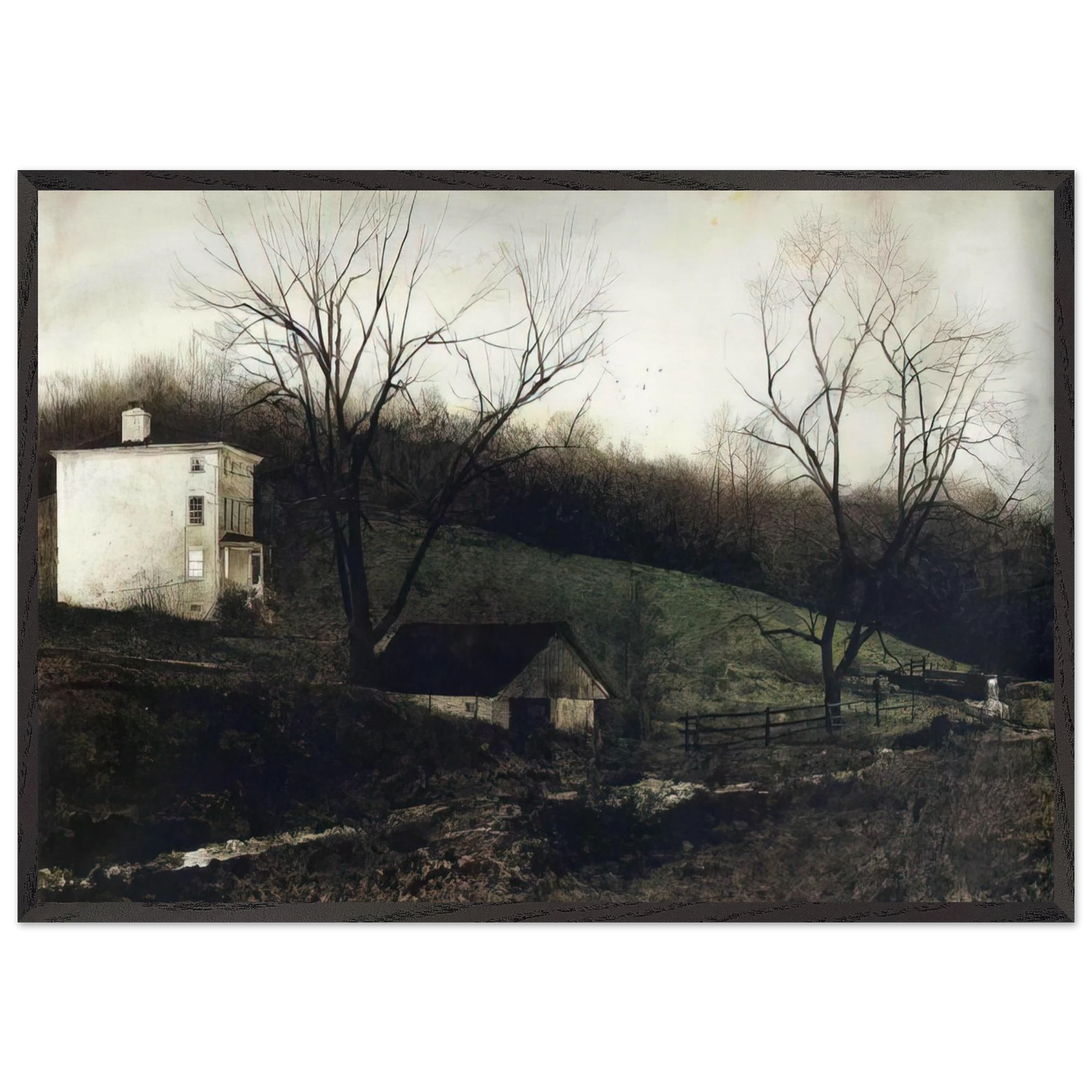 EVENING AT KUERNERS - Andrew Wyeth 70x100 cm / 28x40 inches Framed Art Print – Black Wooden Frame