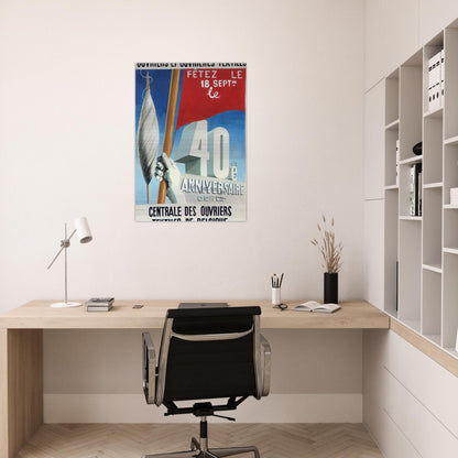PROJECT OF POSTER THE CENTER OF TEXTILE WORKERS IN BELGIUM CELEBRATION ON 18TH SEPTEMBER 1938 - Rene Magritte Brushed Aluminum Print - 70x100 cm / 28x40 inches | Rene Magritte Aluminum Print | Rene Magritte Prints