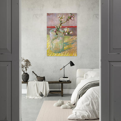 Blossoming Almond Branch in a Glass - Vincent van Gogh Brushed Aluminum Print - 70x100 cm / 28x40 inches | Vincent van Gogh Aluminum Print | Vincent van Gogh Prints