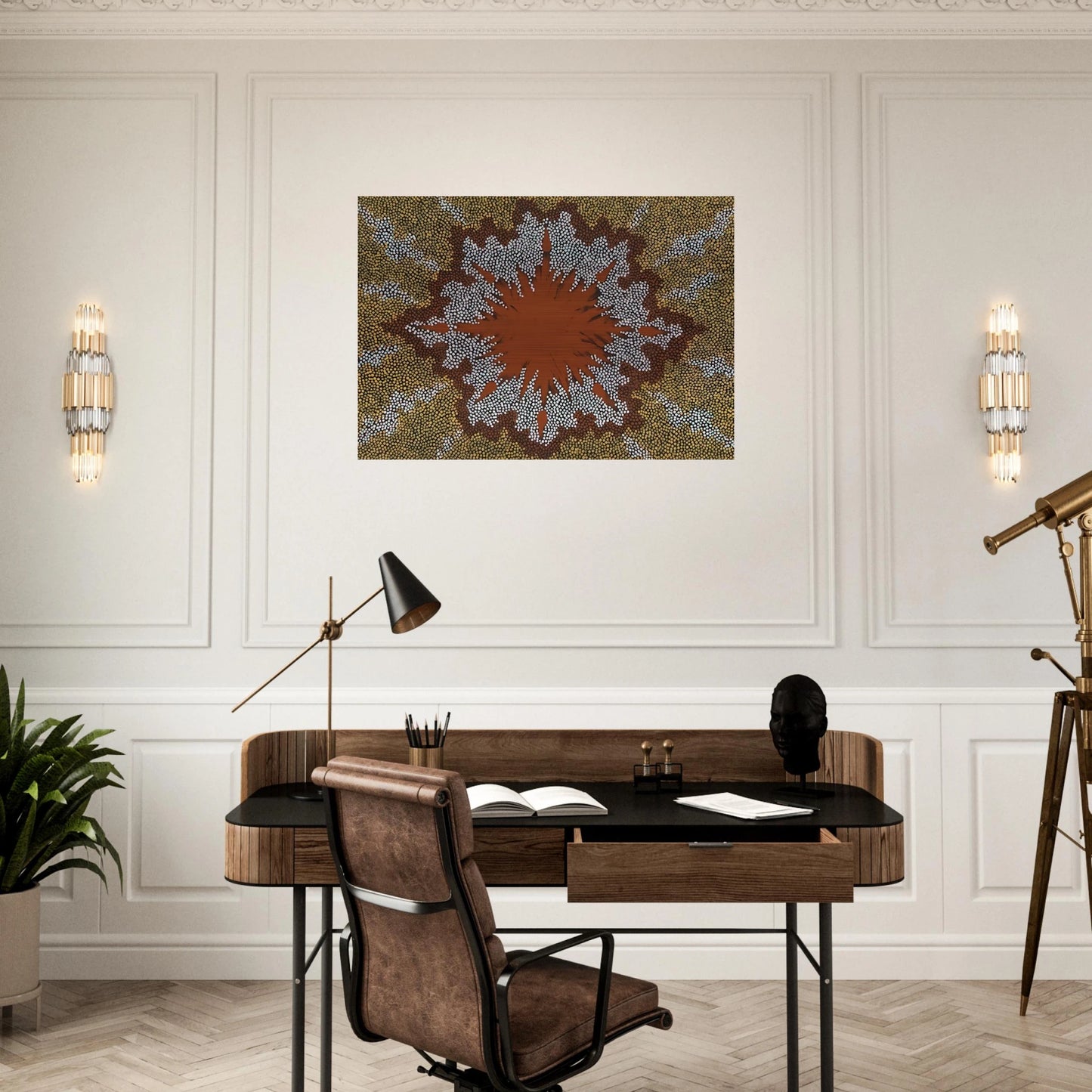 Fire Dreaming - 1994 - Clifford Possum Tjapaltjarri Brushed Aluminum Print - 70x100 cm / 28x40 inches | Clifford Possum Tjapaltjarri Aluminum Print | Clifford Possum Tjapaltjarri Prints