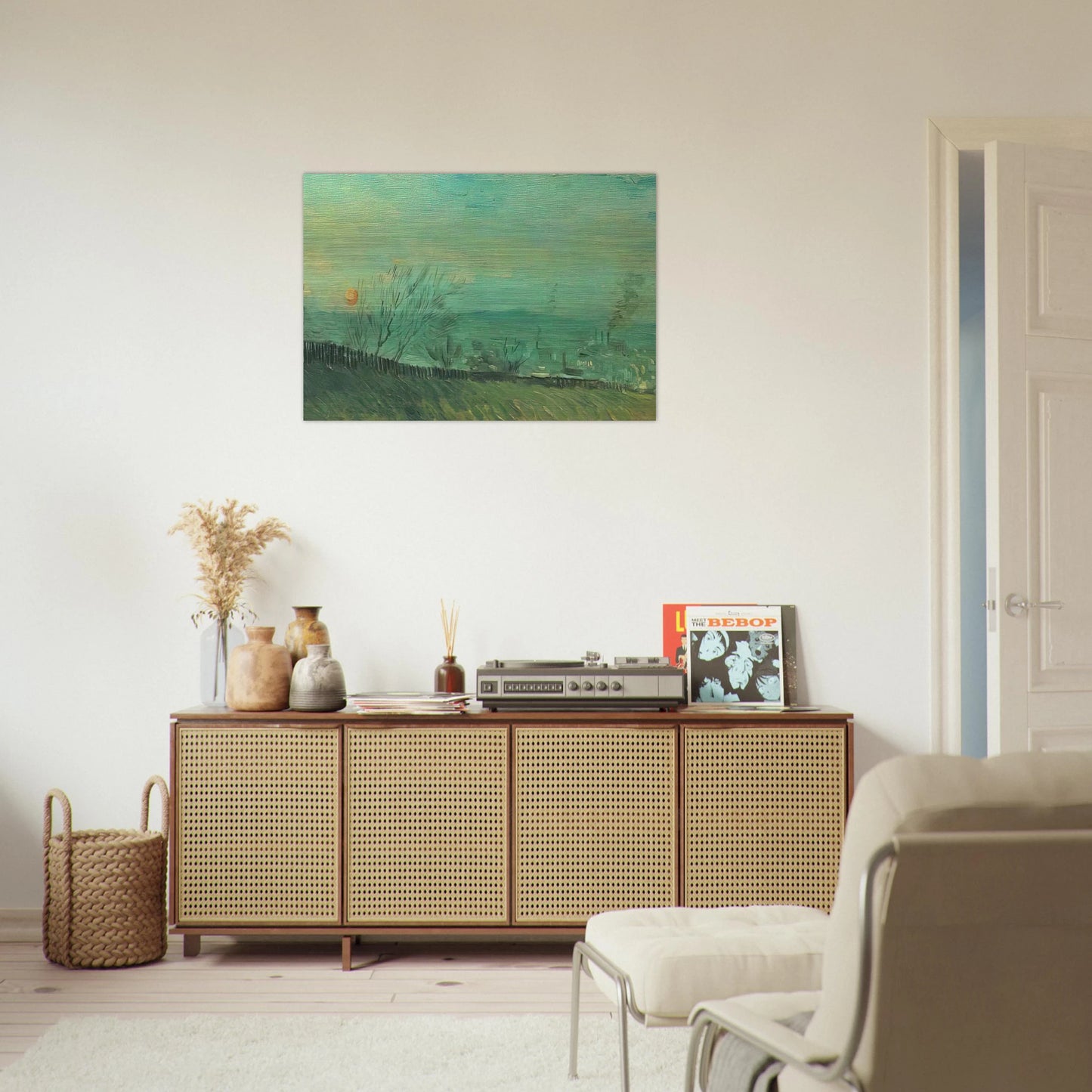 Factories Seen from a Hillside in Moonlight - Vincent van Gogh Brushed Aluminum Print - 70x100 cm / 28x40 inches | Vincent van Gogh Aluminum Print | Vincent van Gogh Prints