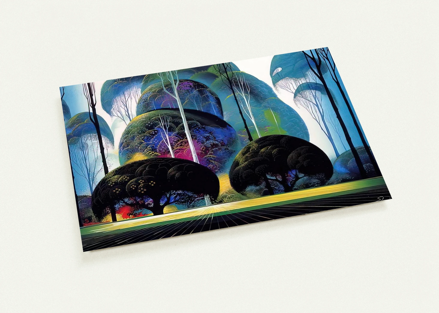 Green Forest By Eyvind Earle Pack of 10 Post Cards | Eyvind Earle Post Cards | A6 (10.5 x 14.8 cm) - 4.1 x 5.8 inches