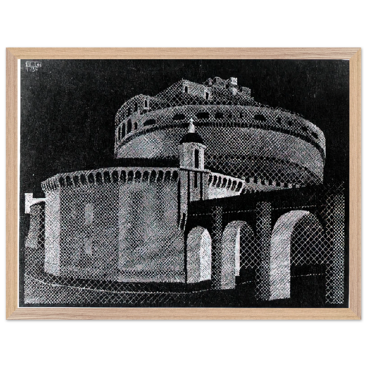 MC Escher - NOCTURNAL ROME CASTEL SANT ANGELO Wall Art - 30x40 cm / 12x16 inches - Fine Art Poster - -