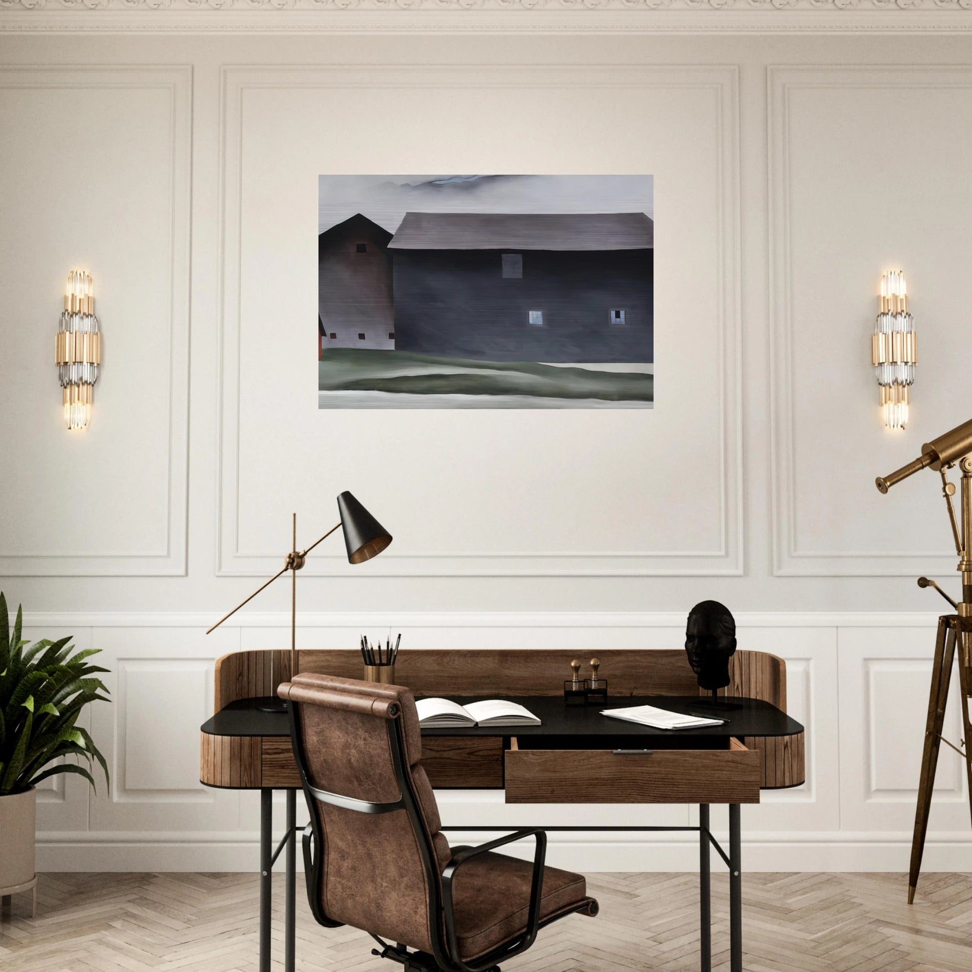 Lake George Barns - Georgia O'Keeffe Brushed Aluminum Print - 70x100 cm / 28x40 inches | Georgia O'Keeffe Aluminum Print | Georgia O'Keeffe Prints