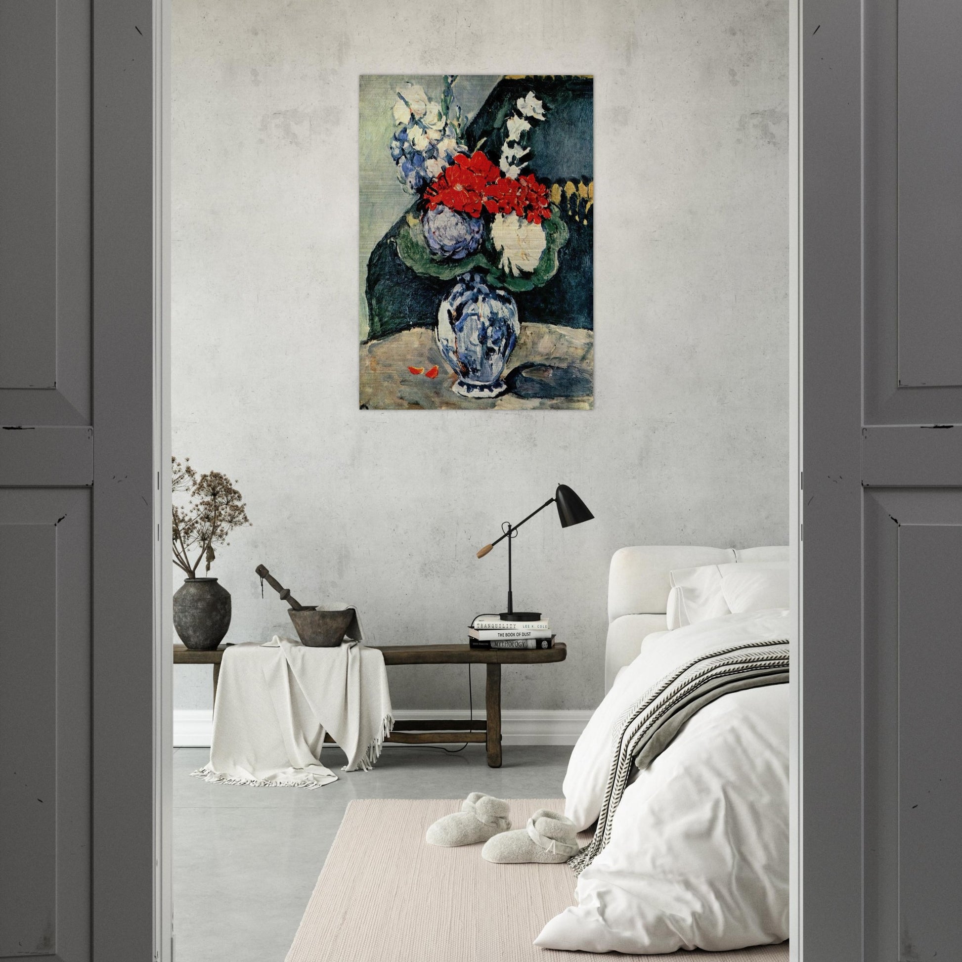 Still life, Delft vase with flowers - Paul Cézanne Brushed Aluminum Print - 70x100 cm / 28x40 inches | Paul Cézanne Aluminum Print | Paul Cézanne Prints