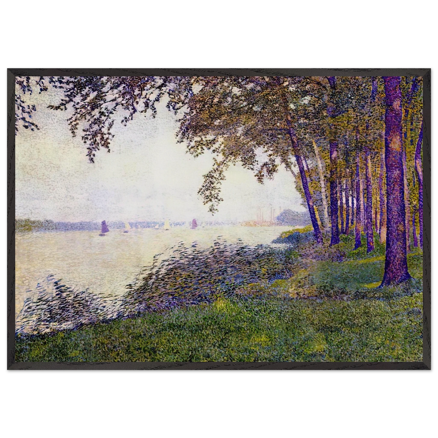 THE SCHELDE UPSTREAM FROM ANTWERP AFTER FOG 1892 - Theo van Rysselberghe 70x100 cm / 28x40 inches Framed Art Print – Black Wooden Frame