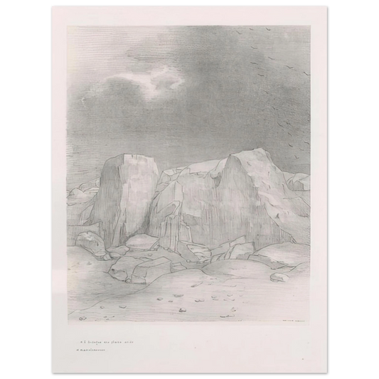 Odilon Redon - AND HE DISCERNS AN ARID KNOLL COVERED PLAIN PLATE 7 1896  75x100 cm / 30x40inches Fine Art Poster