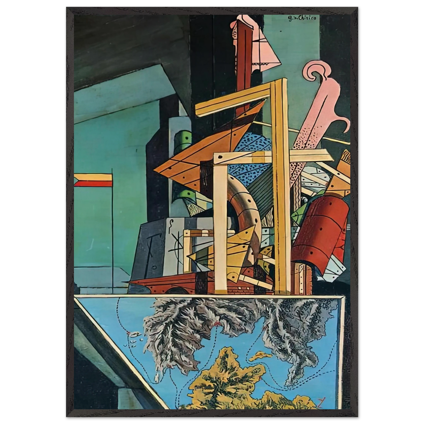 THE MELANCHOLY OF DEPARTURE 1916 1 - Giorgio de Chirico 70x100 cm / 28x40 inches Framed Art Print – Black Wooden Frame