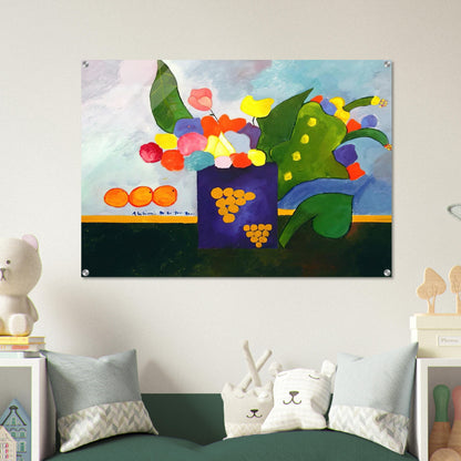 Vase With Flowers and Fruit - 2001 - Aldemir Martins Acrylic Print - 70x100 cm / 28x40″ inches