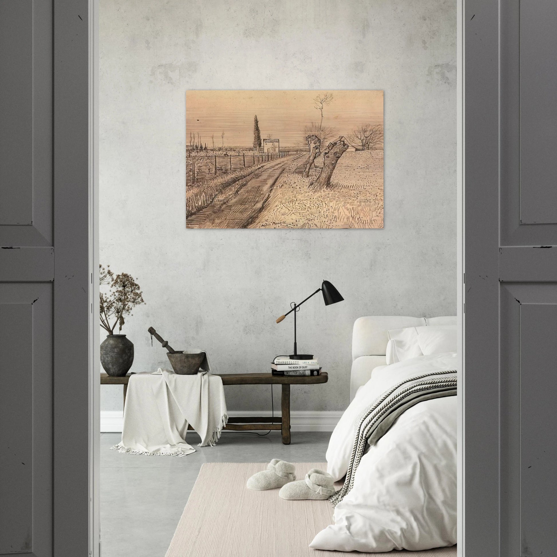 Landscape with Path and Pollard Trees - Vincent van Gogh Brushed Aluminum Print - 70x100 cm / 28x40 inches | Vincent van Gogh Aluminum Print | Vincent van Gogh Prints