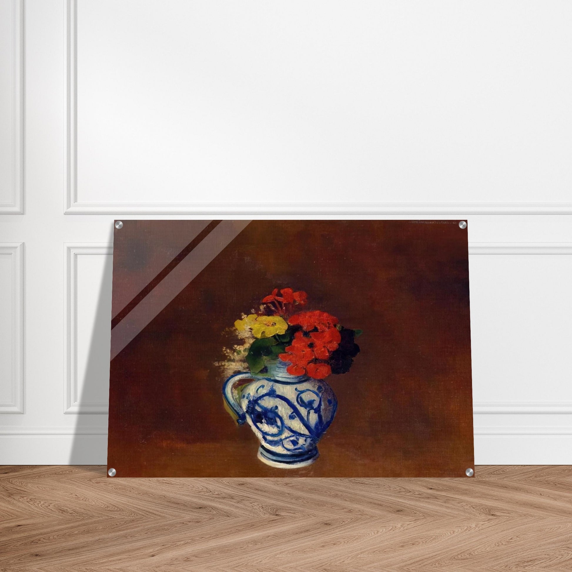 GERANIUMS AND OTHER FLOWERS IN A STONEWARE VASE - Odilon Redon Acrylic Print - 70x100 cm / 28x40″ inches