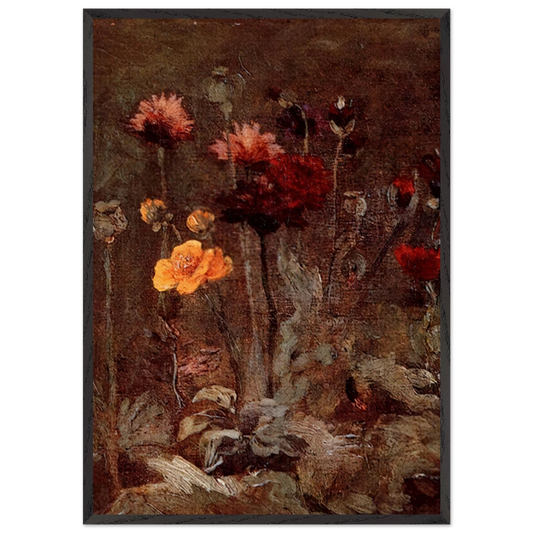 Still Life with Scabiosa and Ranunculus - Vincent van Gogh 70x100 cm / 28x40 inches Framed Art Print – Black Wooden Frame