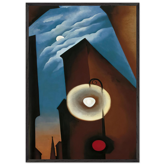 New York with Moon - Georgia OKeeffe 70x100 cm / 28x40 inches Framed Art Print – Black Wooden Frame
