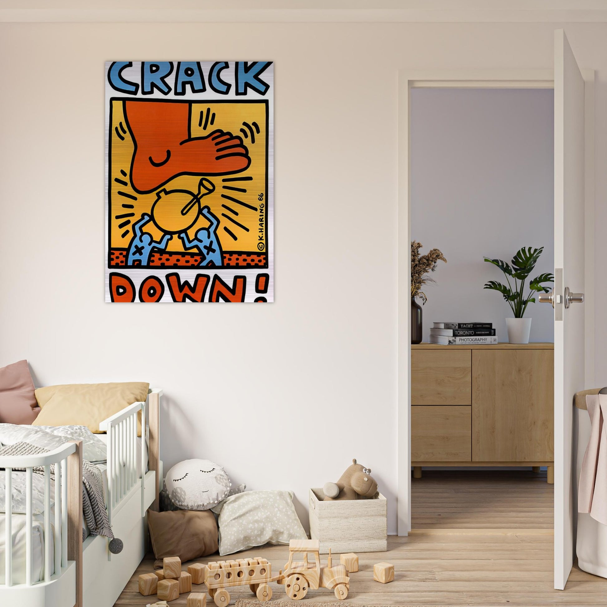 CRACK DOWN 1986 - Keith Haring Brushed Aluminum Print - 70x100 cm / 28x40 inches | Keith Haring Aluminum Print | Keith Haring Prints