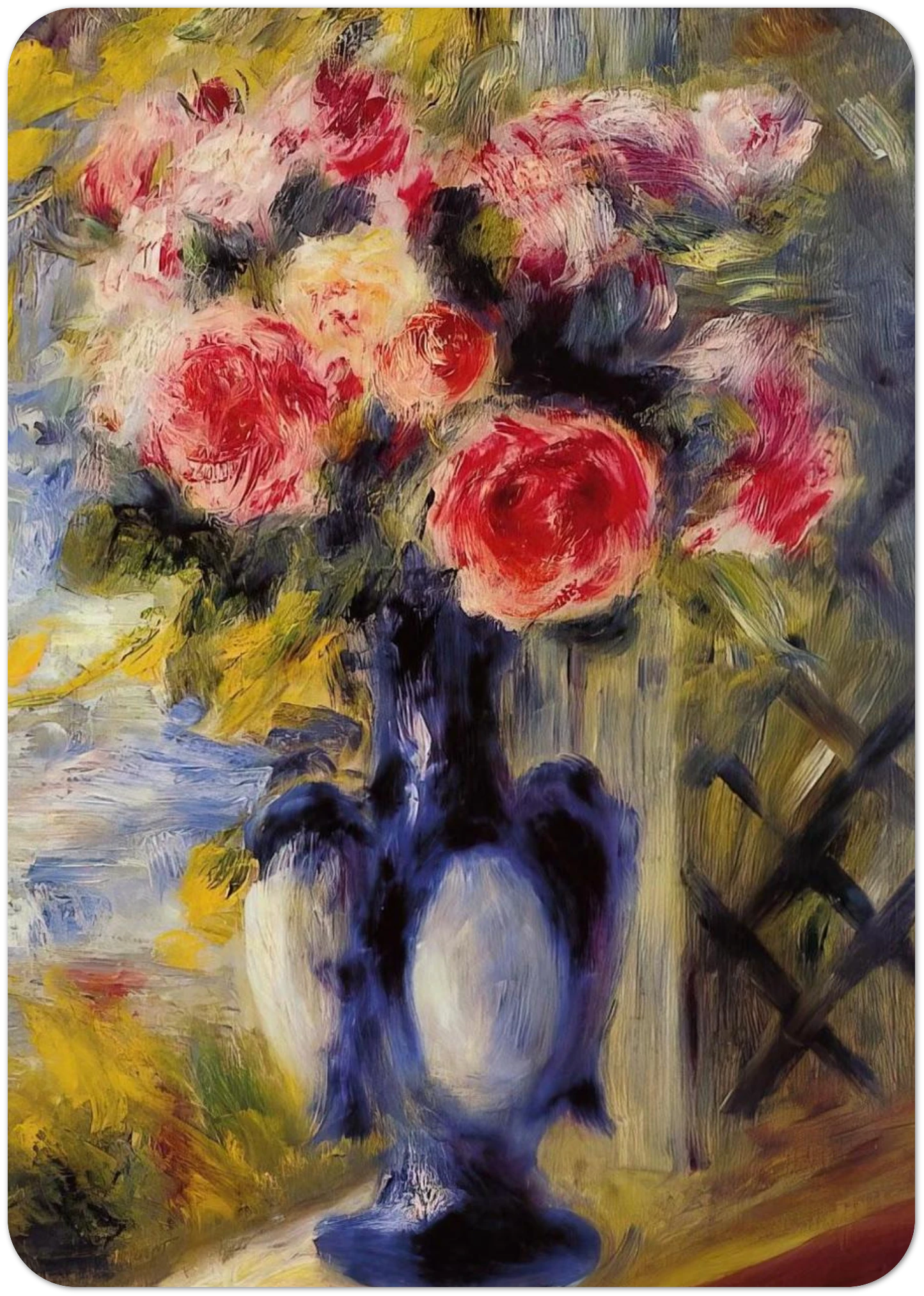 Bouquet of Roses in a Blue Vase By Pierre-Auguste Renoir Pack of 10 Post Cards | Pierre-Auguste Renoir Post Cards | A6 (10.5 x 14.8 cm) - 4.1 x 5.8 inches