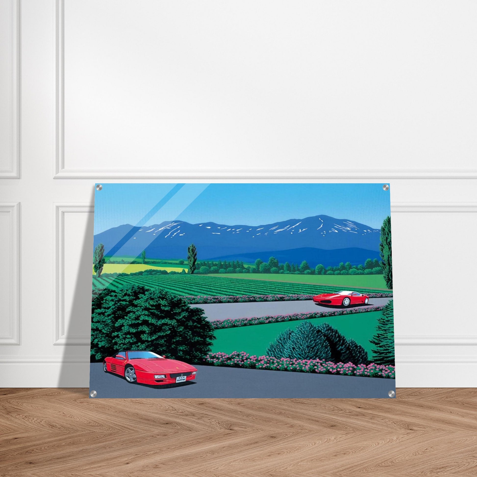 Ferraris traversing the lands - Hiroshi Nagai Acrylic Print - 70x100 cm / 28x40″ inches