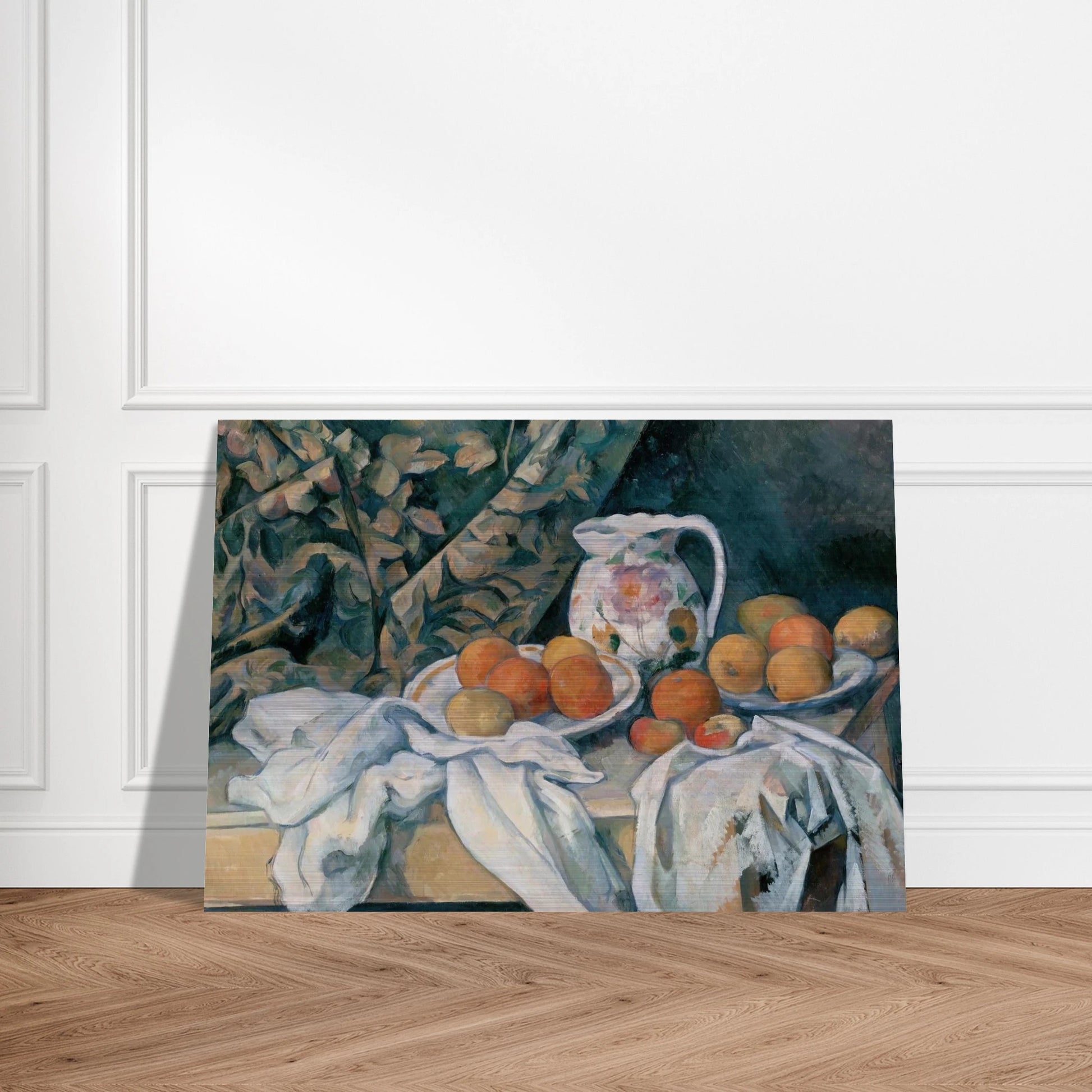 Still Life with Curtain and Flowered Pitcher - Paul Cézanne Brushed Aluminum Print - 70x100 cm / 28x40 inches | Paul Cézanne Aluminum Print | Paul Cézanne Prints