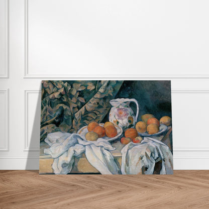 Still Life with Curtain and Flowered Pitcher - Paul Cézanne Brushed Aluminum Print - 70x100 cm / 28x40 inches | Paul Cézanne Aluminum Print | Paul Cézanne Prints
