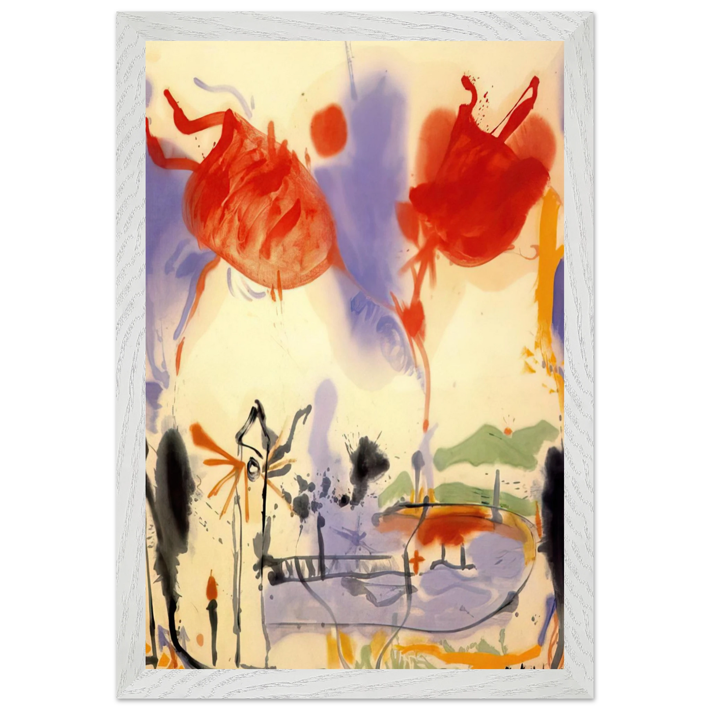 Helen Frankenthaler - Round Trip - 1957 Wall art - 60x80 cm / 24x32 inches - Premium Wooden Framed Poster With Fine Art Paper-canvas - White frame