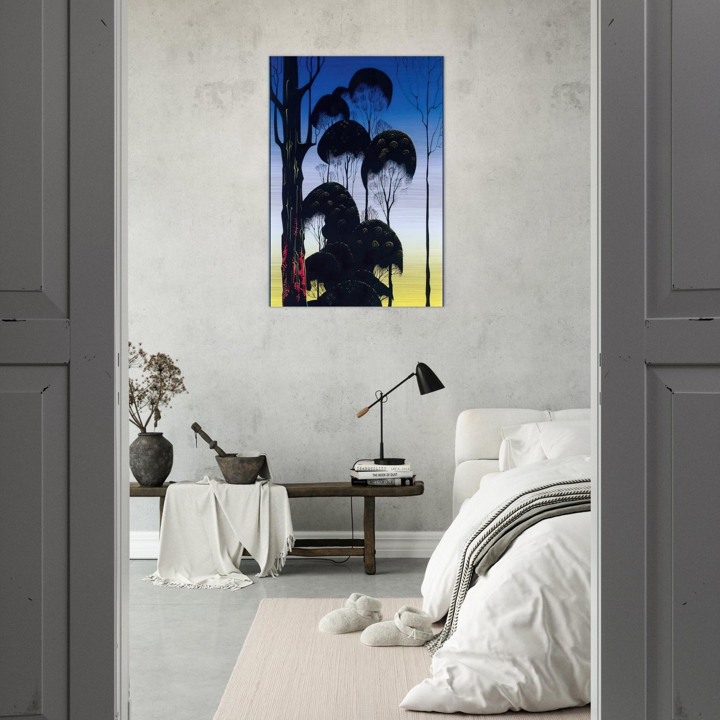 Sunrise - Eyvind Earle Brushed Aluminum Print - 70x100 cm / 28x40 inches | Eyvind Earle Aluminum Print | Eyvind Earle Prints