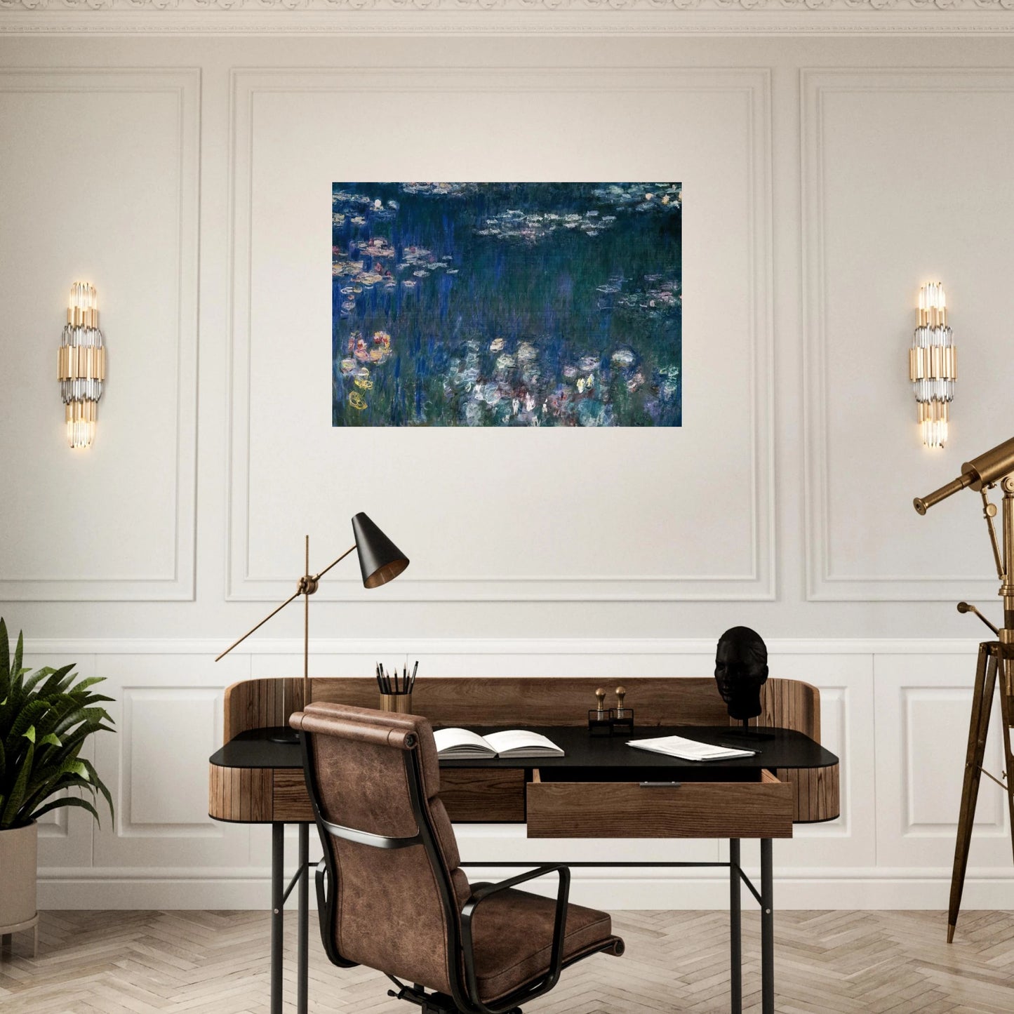 Water Lilies, Green Harmony - claude monet Brushed Aluminum Print - 70x100 cm / 28x40 inches | claude monet Aluminum Print | claude monet Prints