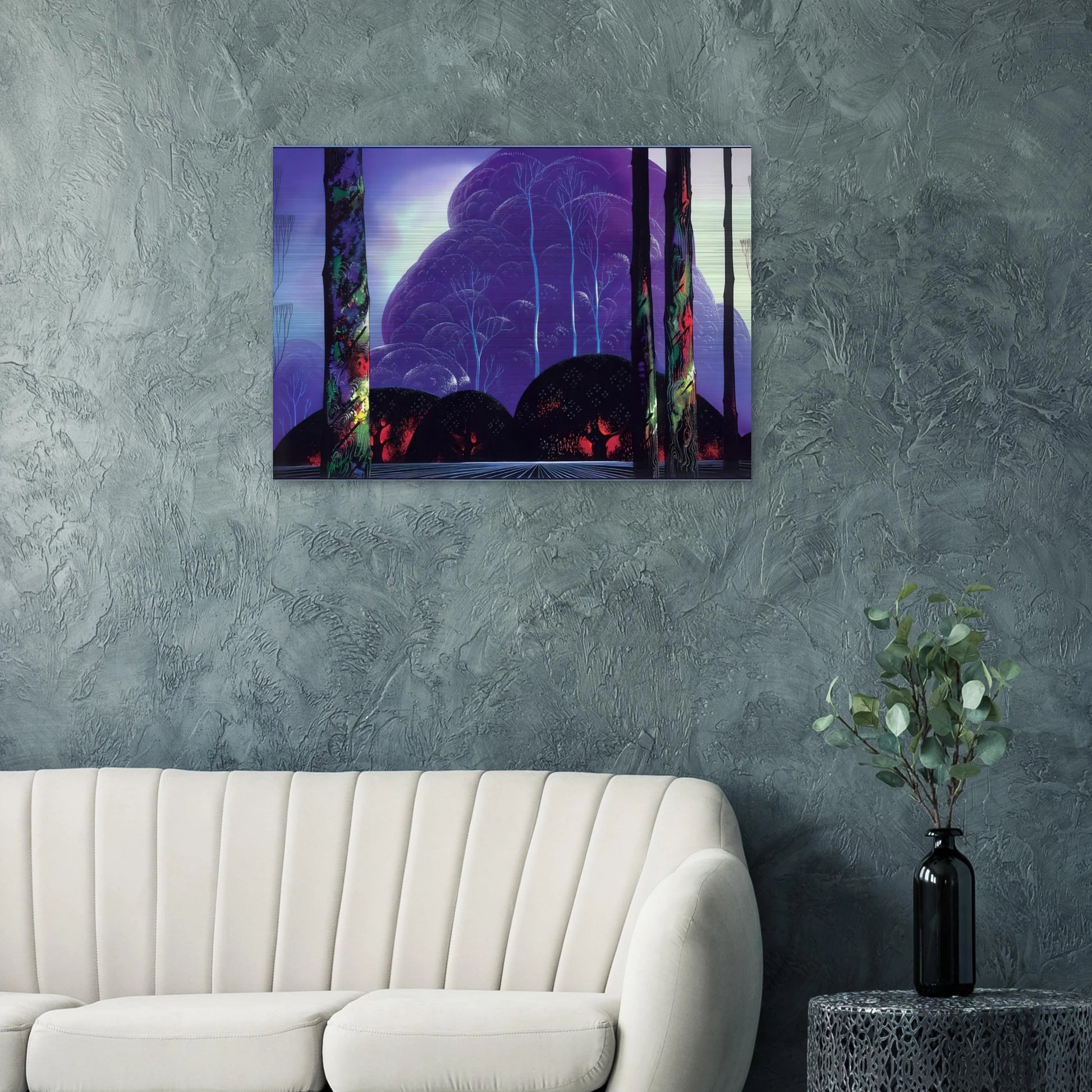 Purple Sunset - Eyvind Earle Brushed Aluminum Print - 70x100 cm / 28x40 inches | Eyvind Earle Aluminum Print | Eyvind Earle Prints
