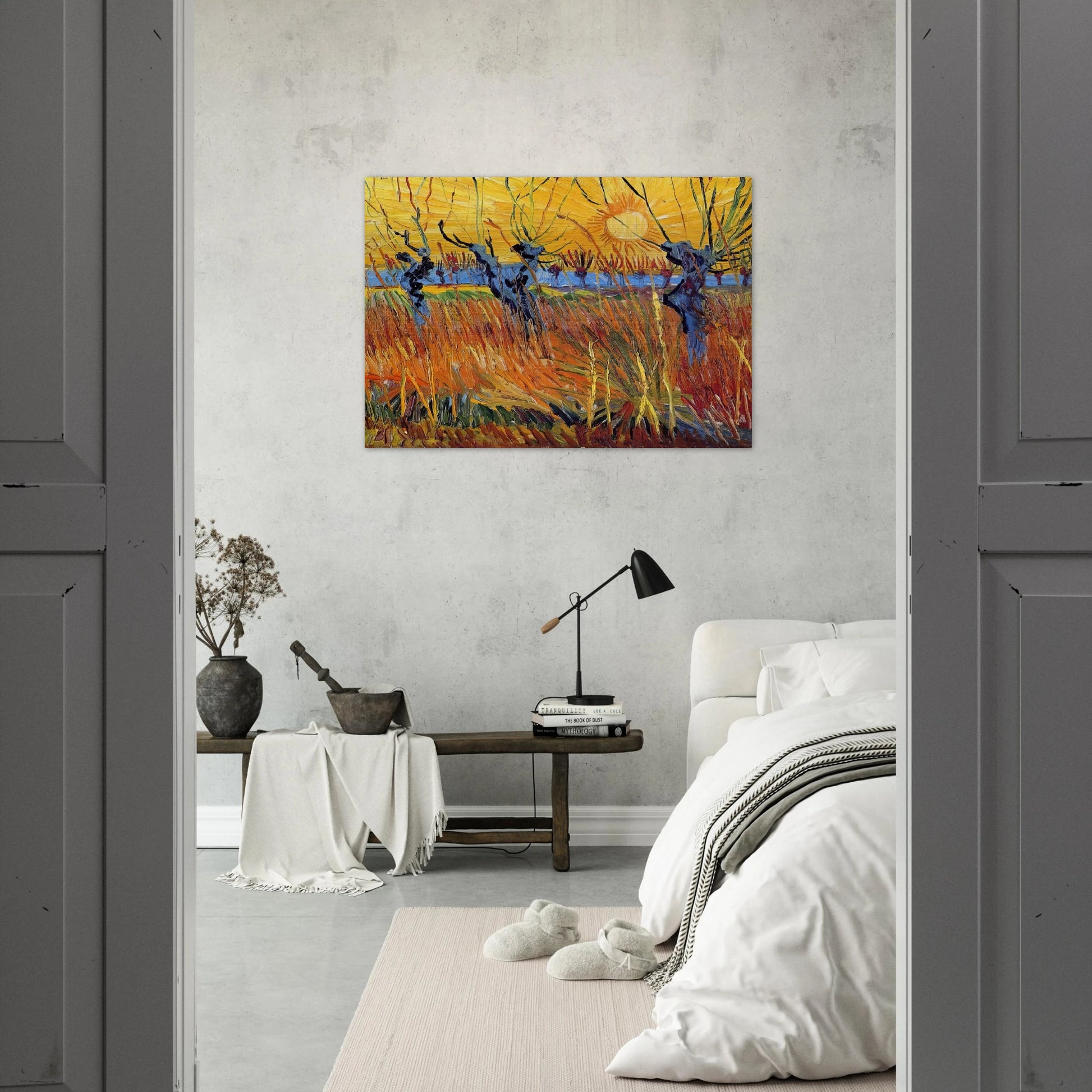 Pollard Willows and Setting Sun - Vincent van Gogh Brushed Aluminum Print - 70x100 cm / 28x40 inches | Vincent van Gogh Aluminum Print | Vincent van Gogh Prints