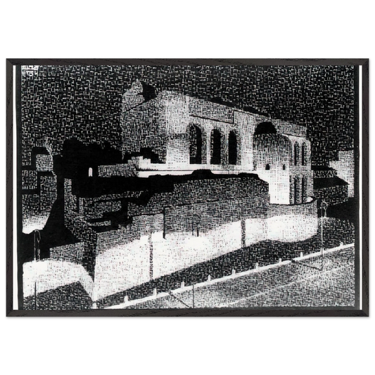 NOCTURNAL ROME BASILICA OF CONSTANTINE - MC Escher 70x100 cm / 28x40 inches Framed Art Print – Black Wooden Frame | Maurits Cornelis Escher Prints