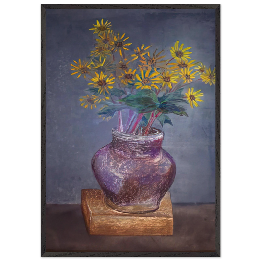 Homemade Painting of a Homemade Bouquet of Sand Dune Daisies in a Homemade Vase - 1982 - Morris Graves 70x100 cm / 28x40 inches Framed Art Print – Black Wooden Frame