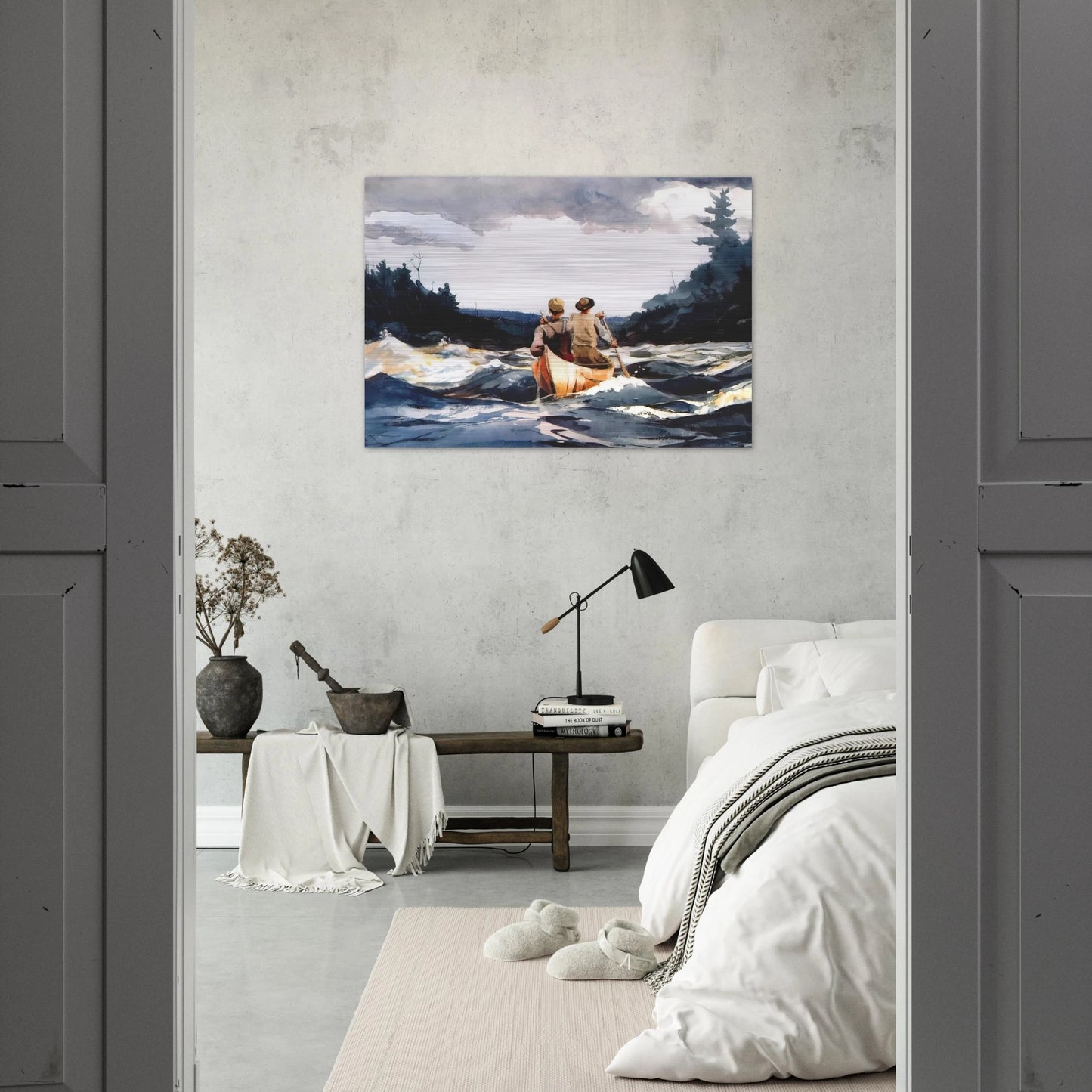 CANOE IN THE RAPIDS - Winslow Homer Brushed Aluminum Print - 70x100 cm / 28x40 inches | Winslow Homer Aluminum Print | Winslow Homer Prints