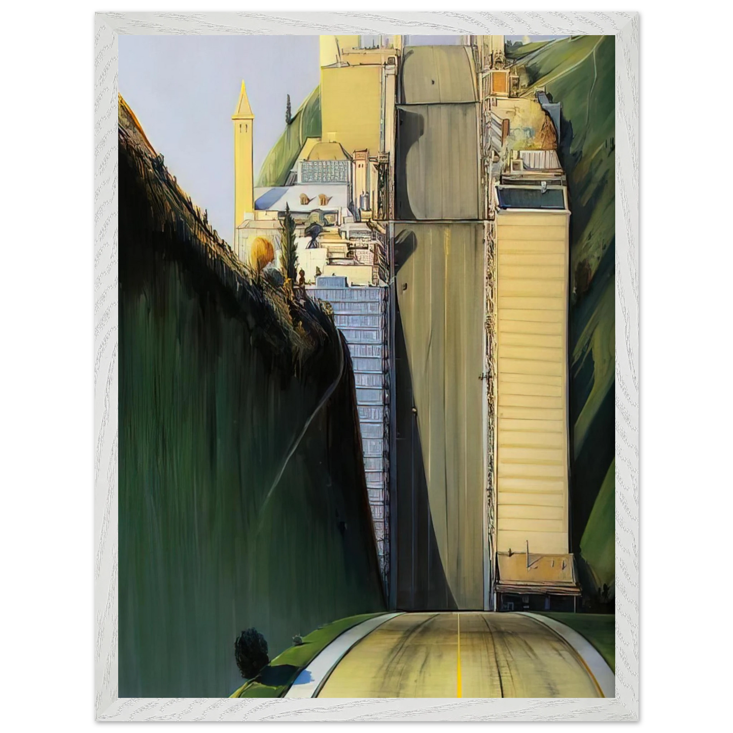 Wayne Thiebaud - Park Place - 1993 Wall Art - 60x80 cm / 24x32 inches - Premium Wooden Framed Poster With Fine Art Paper-canvas - White frame