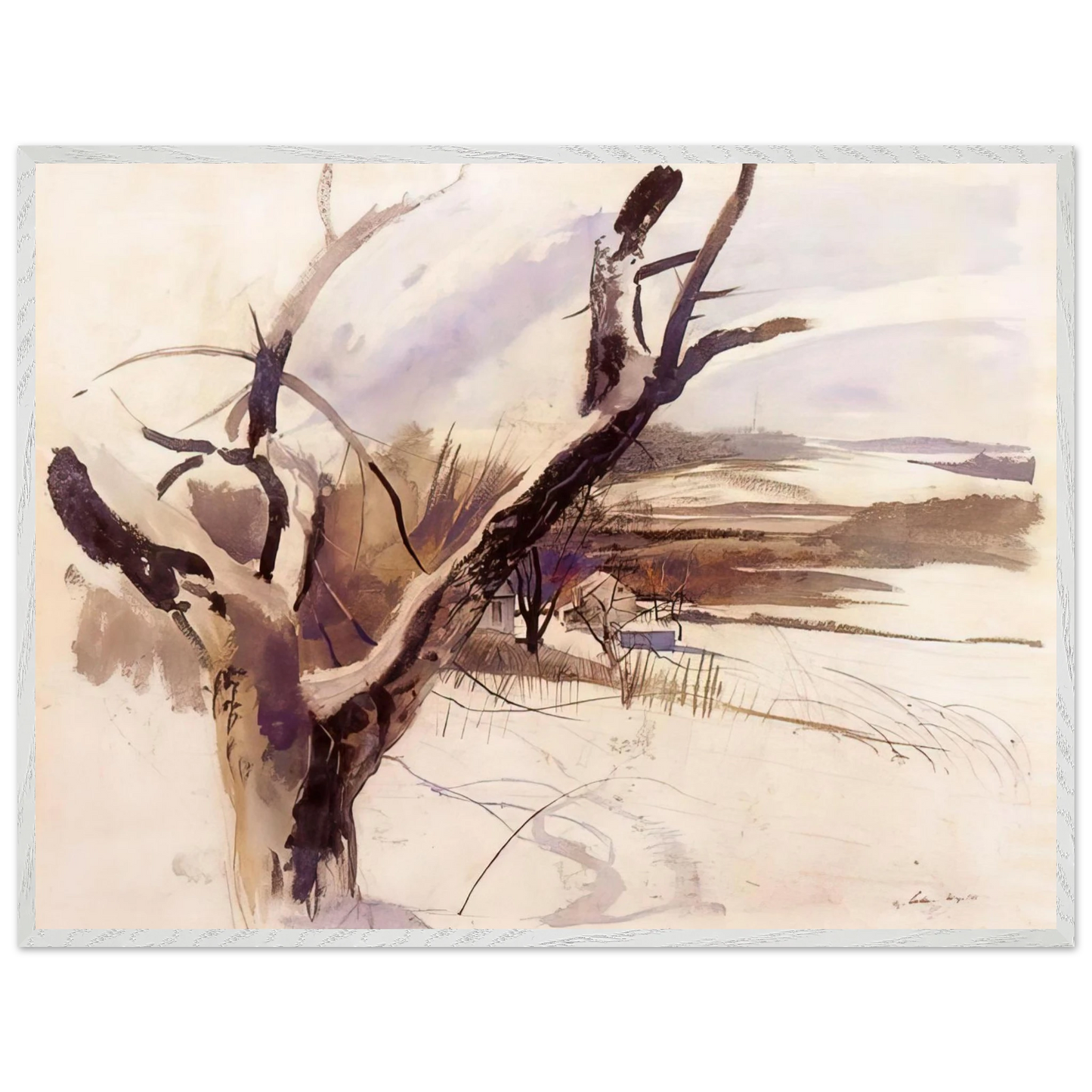 Andrew Wyeth - WINTER FARM SCENE Wall Art - 21x29.7 cm / 8x12" - Premium Wooden Framed Poster With Fine Art Paper-canvas - Black frame