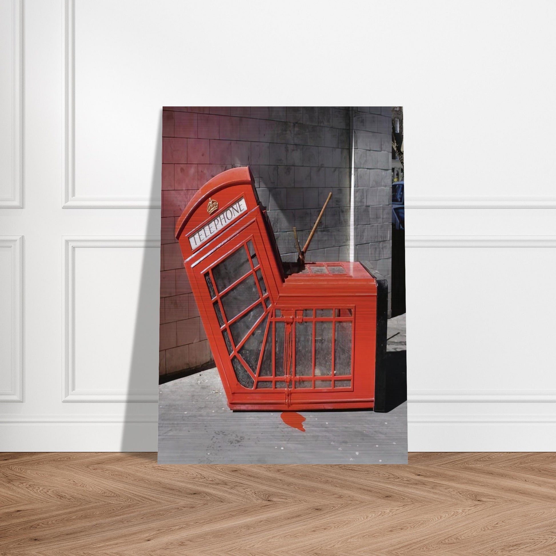 VANDALISED PHONE BOX 2005 - Banksy Brushed Aluminum Print - 70x100 cm / 28x40 inches | Banksy Aluminum Print | Banksy Prints