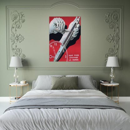 PROJECT OF POSTER THE CENTER OF TEXTILE WORKERS IN BELGIUM TO REDUCE WORKING HOURS 1938 - Rene Magritte Brushed Aluminum Print - 70x100 cm / 28x40 inches | Rene Magritte Aluminum Print | Rene Magritte Prints