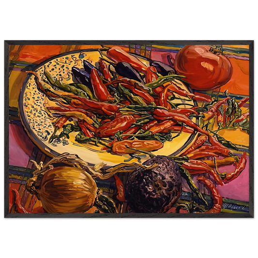 CHILI PEPPERS 2005 - Janet Fish 70x100 cm / 28x40 inches Framed Art Print – Black Wooden Frame