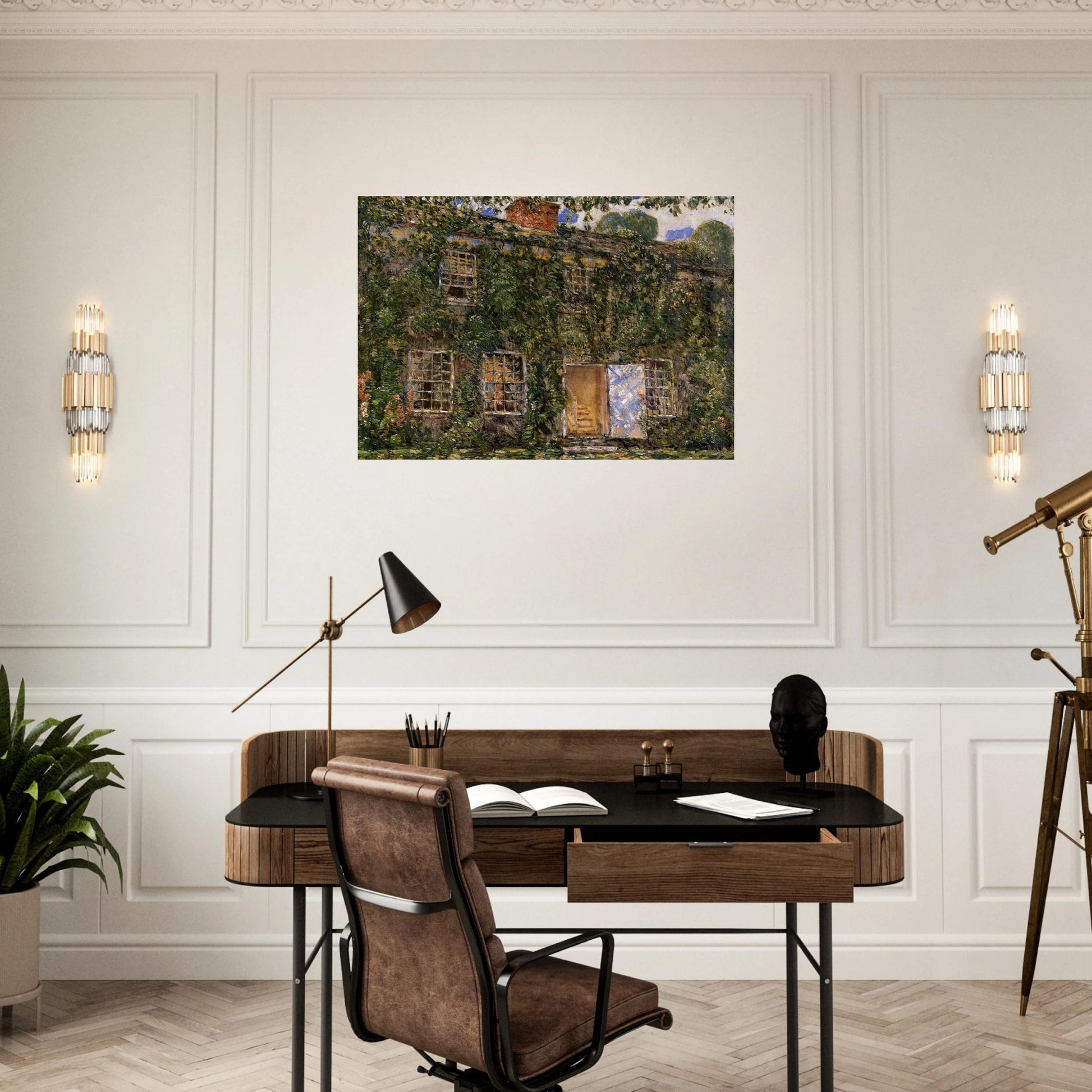 Home Sweet Home Cottage, East Hampton - Childe Hassam Brushed Aluminum Print - 70x100 cm / 28x40 inches | Childe Hassam Aluminum Print | Childe Hassam Prints