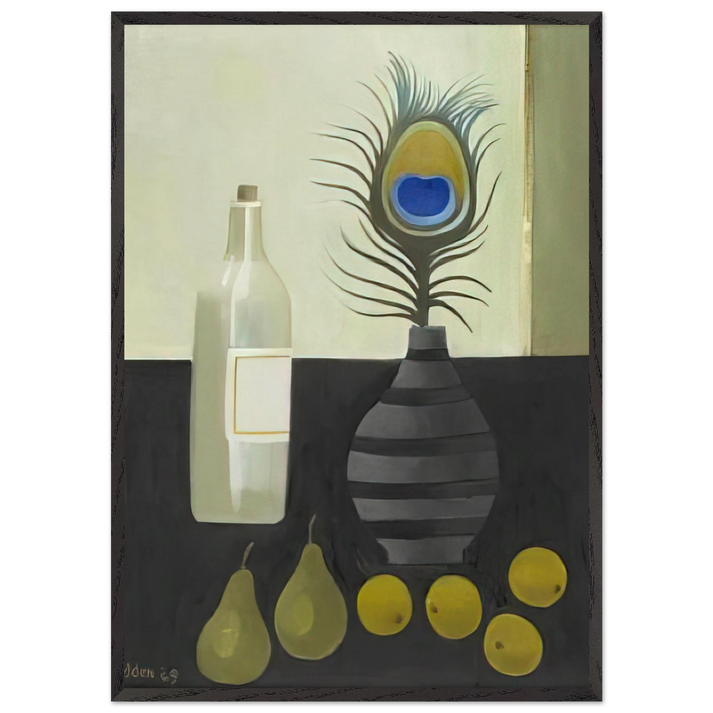 Peacock Feather Still Life - 2009 - Mary Fedden 70x100 cm / 28x40 inches Framed Art Print – Black Wooden Frame