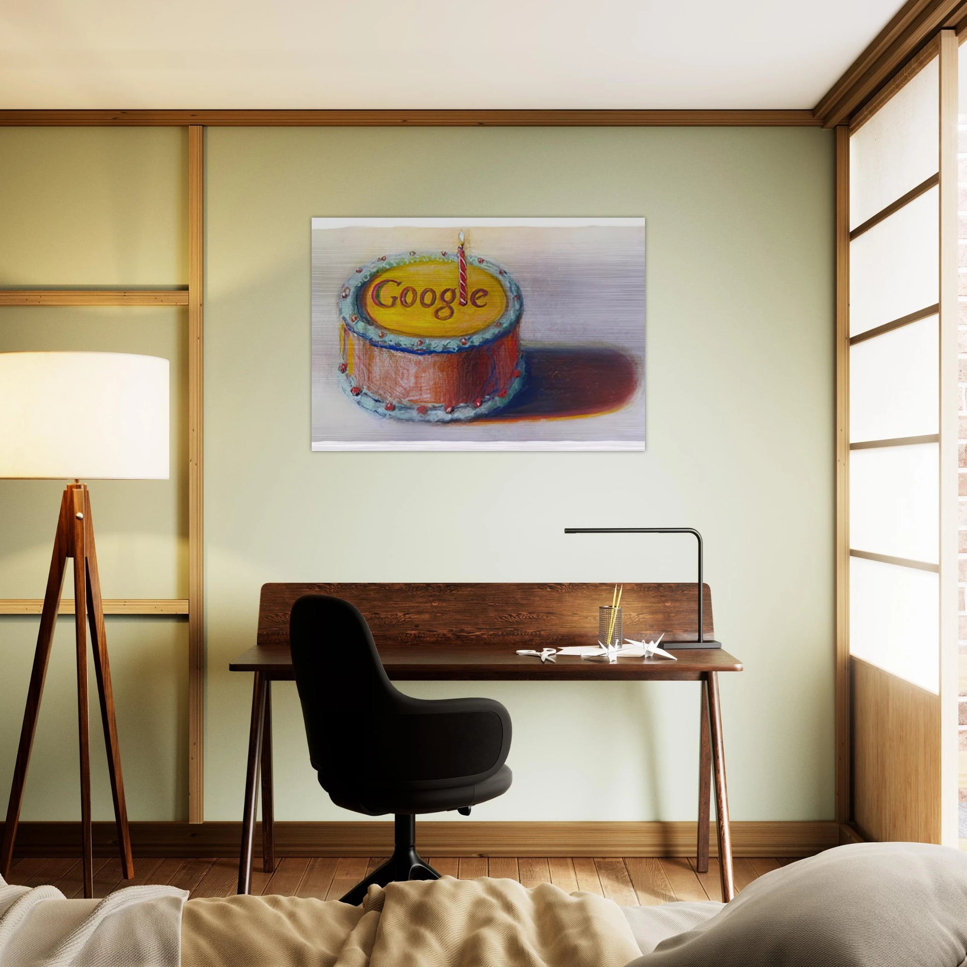 Google - 12th Birthday Cake Doodle - 2010 - Wayne Thiebaud Brushed Aluminum Print - 70x100 cm / 28x40 inches | Wayne Thiebaud Aluminum Print | Wayne Thiebaud Prints