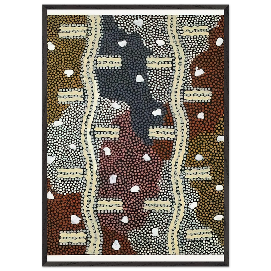 Reve Eclair A Mont Wedge - 1994 - Clifford Possum Tjapaltjarri 70x100 cm / 28x40 inches Framed Art Print – Black Wooden Frame