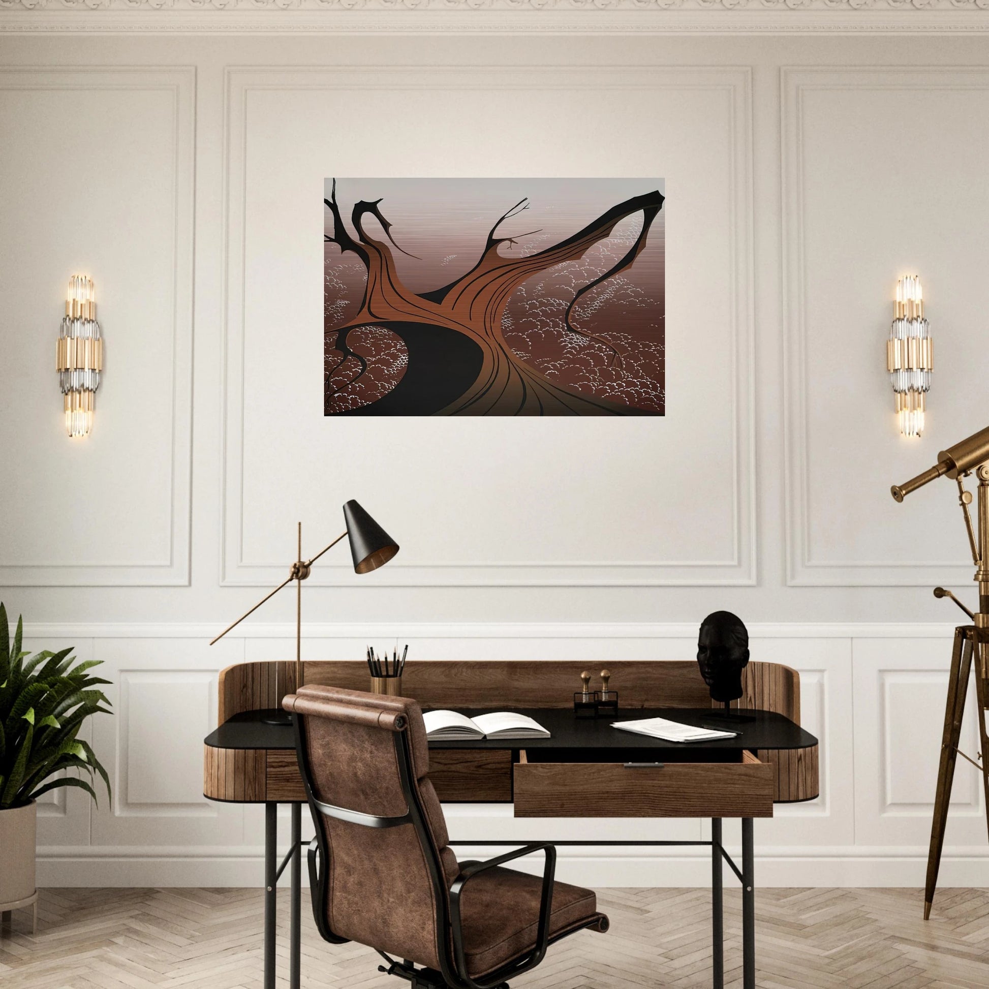 Brown Tree - Eyvind Earle Brushed Aluminum Print - 70x100 cm / 28x40 inches | Eyvind Earle Aluminum Print | Eyvind Earle Prints