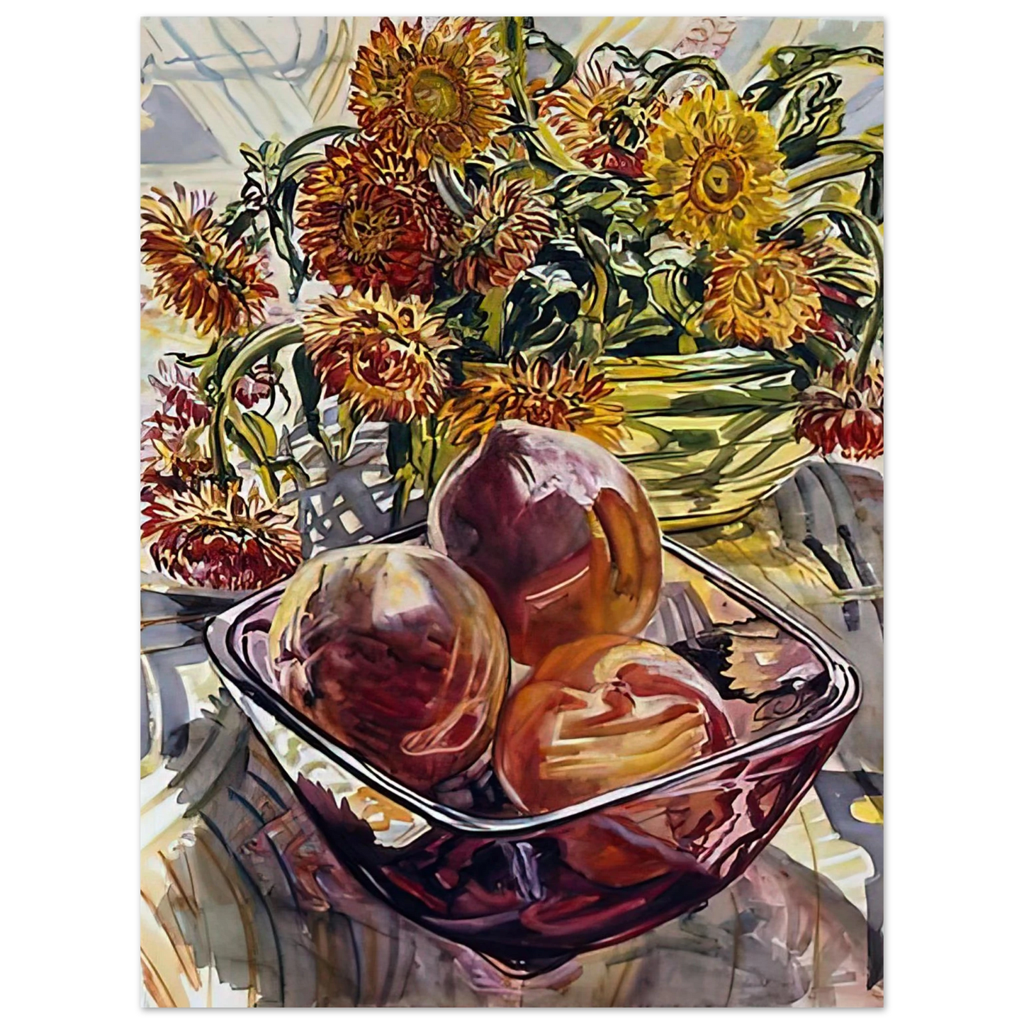 Janet Fish - PEACHES AND STRAWFLOWERS 1990  75x100 cm / 30x40inches Fine Art Poster