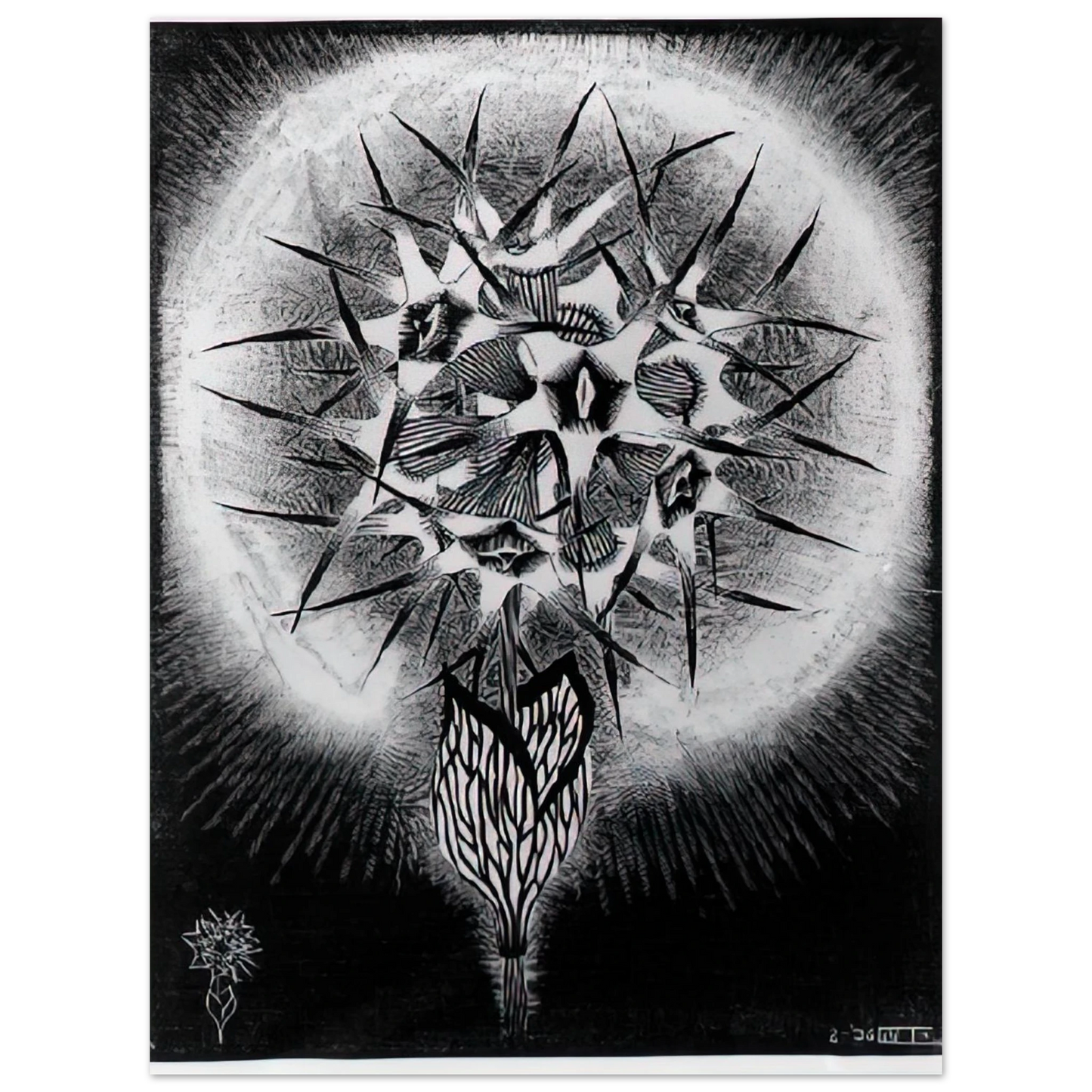MC Escher - PRICKLY FLOWER Wall Art - 21x29.7 cm / 8x12" - Premium Wooden Framed Poster With Fine Art Paper - White frame