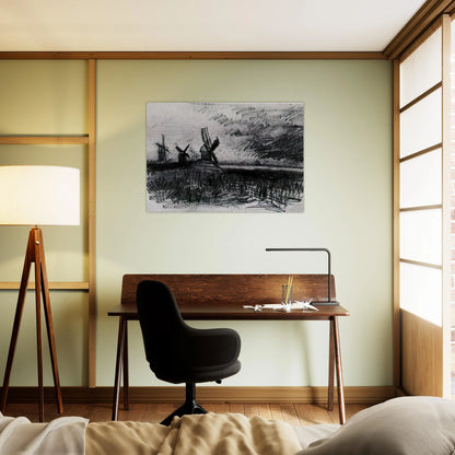 Windmills at Montmartre - Vincent van Gogh Brushed Aluminum Print - 70x100 cm / 28x40 inches | Vincent van Gogh Aluminum Print | Vincent van Gogh Prints