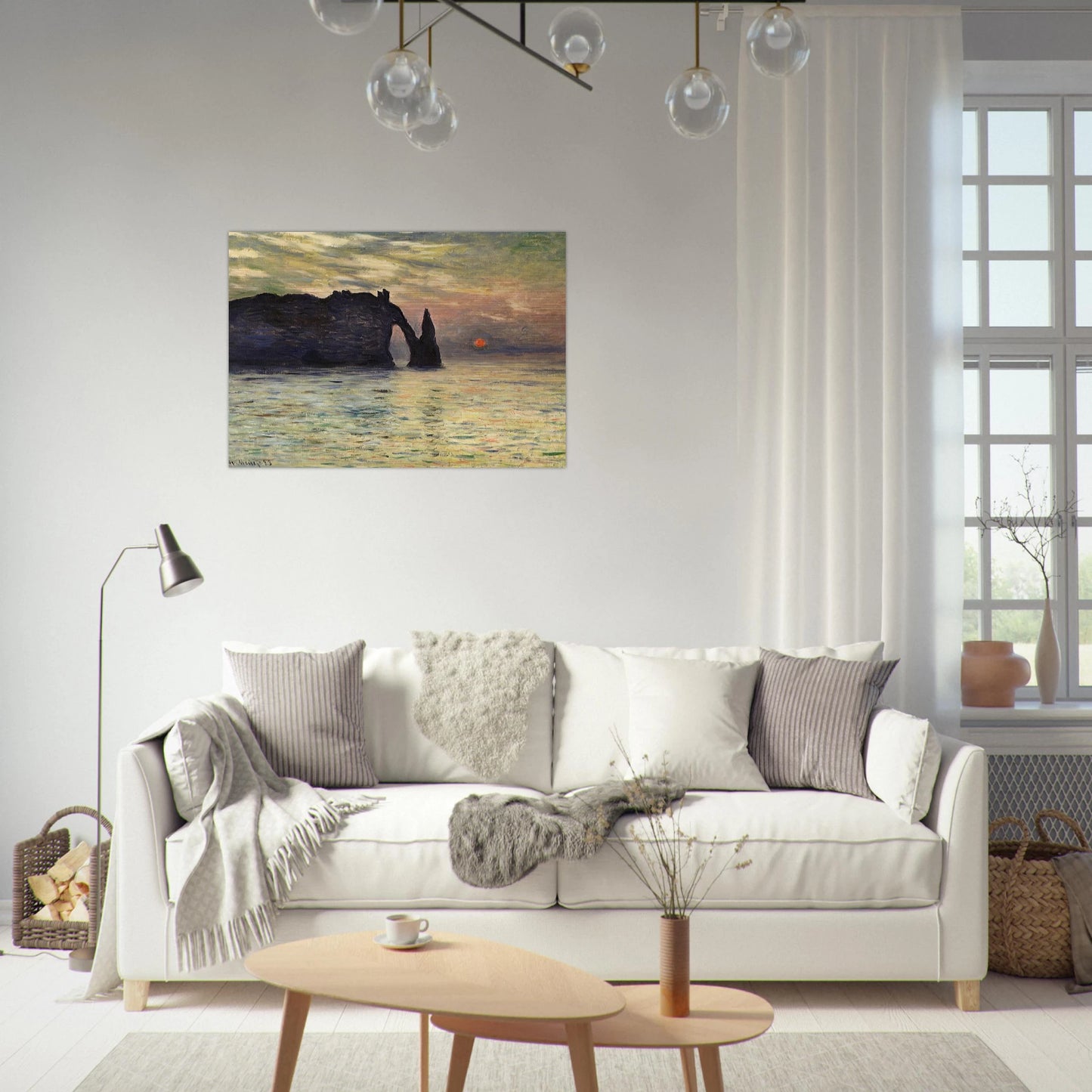 The Manneport, Cliff at Etretat, Sunset - claude monet Brushed Aluminum Print - 70x100 cm / 28x40 inches | claude monet Aluminum Print | claude monet Prints