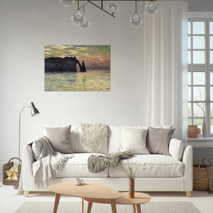 The Manneport, Cliff at Etretat, Sunset - claude monet Brushed Aluminum Print - 70x100 cm / 28x40 inches | claude monet Aluminum Print | claude monet Prints