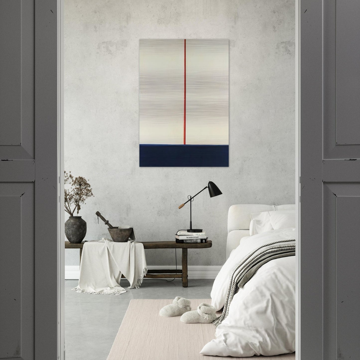 KOMPOSITION BLAU ROT AUF WEISS 1965 - BLINKY PALERMO Brushed Aluminum Print - 70x100 cm / 28x40 inches | BLINKY PALERMO Aluminum Print | BLINKY PALERMO Prints