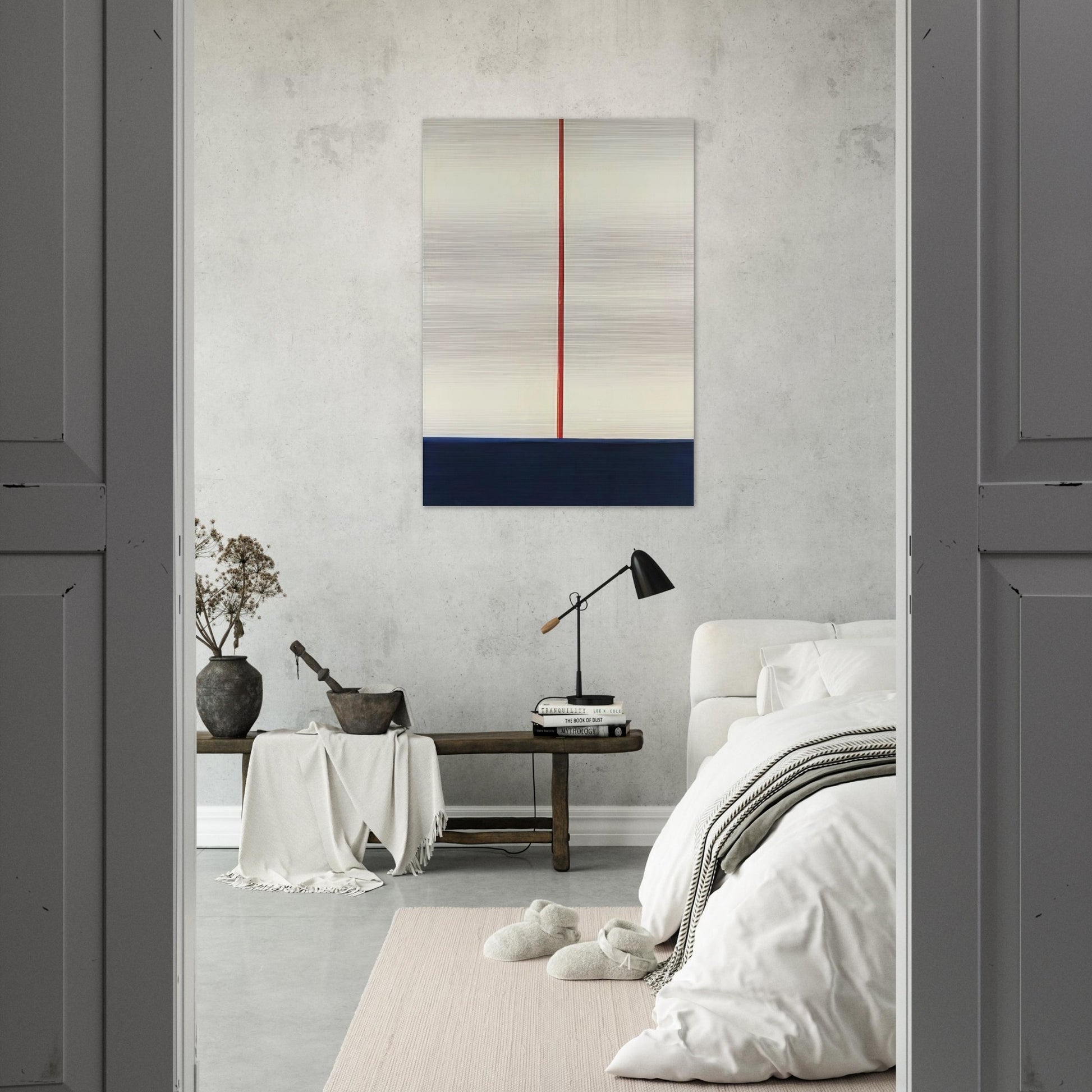 KOMPOSITION BLAU ROT AUF WEISS 1965 - BLINKY PALERMO Brushed Aluminum Print - 70x100 cm / 28x40 inches | BLINKY PALERMO Aluminum Print | BLINKY PALERMO Prints