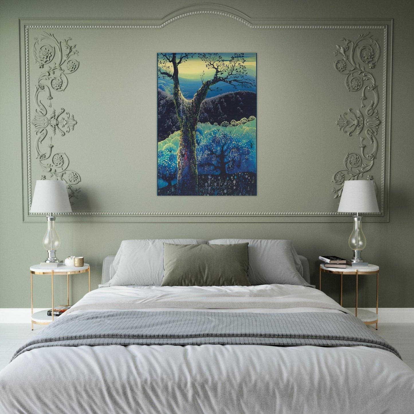 Orchard in Bloom - Eyvind Earle Brushed Aluminum Print - 70x100 cm / 28x40 inches | Eyvind Earle Aluminum Print | Eyvind Earle Prints