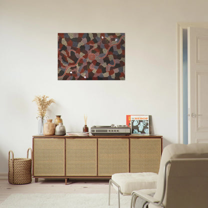 Family Dreaming - Native Art - Clifford Possum Tjapaltjarri Brushed Aluminum Print - 70x100 cm / 28x40 inches | Clifford Possum Tjapaltjarri Aluminum Print | Clifford Possum Tjapaltjarri Prints